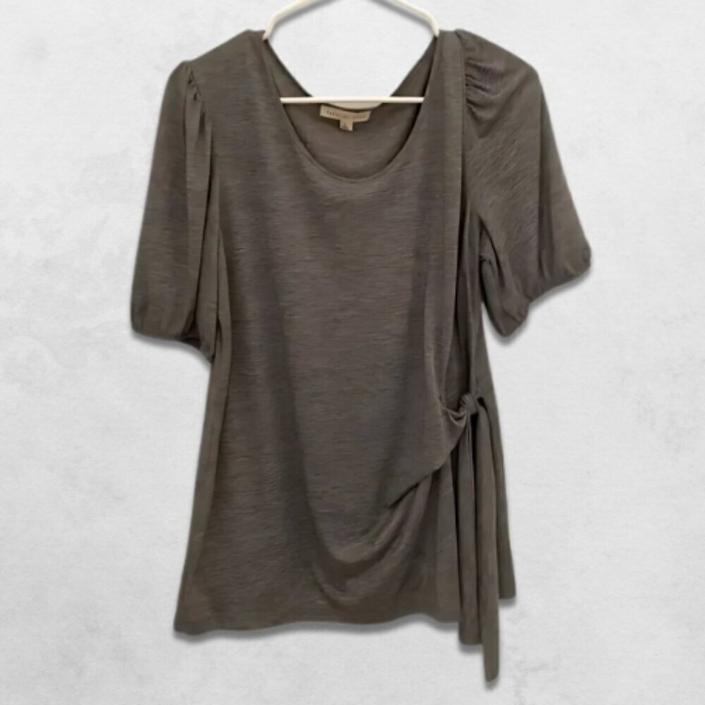 Parallel Skies 3/4 Sleeve Blouse Waist Tie Puff Sleeves Lightweight Soft Gray L